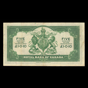 Barbade, Banque Royale du Canada, 5 dollars : 3 janvier 1938