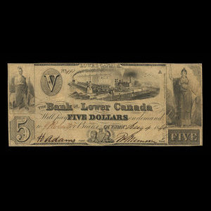 Canada, Bank of Lower Canada, 5 dollars : 1840