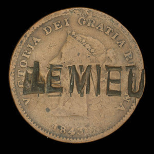 Canada, Province du Nouveau-Brunswick, 1/2 penny : 1843