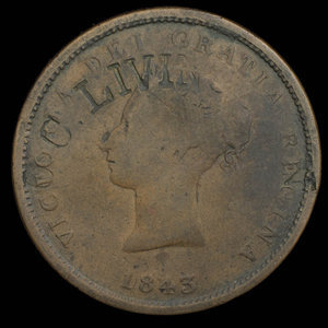 Canada, Province du Nouveau-Brunswick, 1 penny : 1843