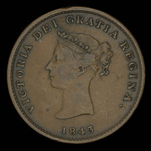 Canada, Province du Nouveau-Brunswick, 1/2 penny : 1843