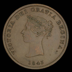 Canada, Province du Nouveau-Brunswick, 1/2 penny : 1843