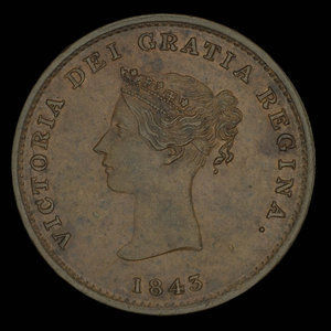 Canada, Province du Nouveau-Brunswick, 1/2 penny : 1843