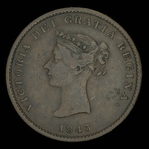 Canada, Province du Nouveau-Brunswick, 1/2 penny : 1843