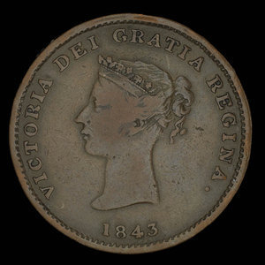 Canada, Province du Nouveau-Brunswick, 1/2 penny : 1843