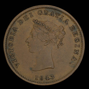 Canada, Province du Nouveau-Brunswick, 1/2 penny : 1843