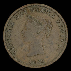 Canada, Province du Nouveau-Brunswick, 1/2 penny : 1843