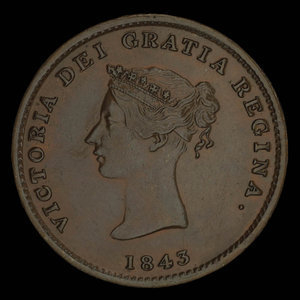 Canada, Province du Nouveau-Brunswick, 1/2 penny : 1843