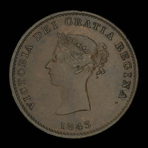 Canada, Province du Nouveau-Brunswick, 1/2 penny : 1843