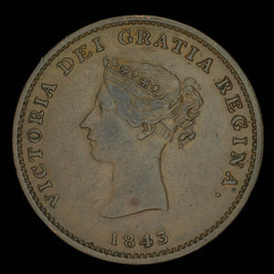 Canada, Province du Nouveau-Brunswick, 1/2 penny : 1843