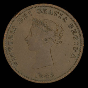 Canada, Province du Nouveau-Brunswick, 1/2 penny : 1843