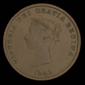 Canada, Province du Nouveau-Brunswick, 1/2 penny : 1843