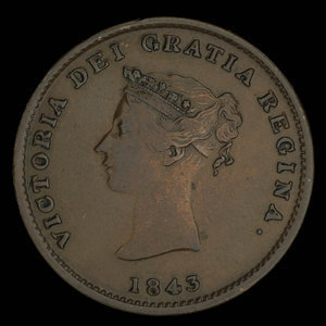 Canada, Province du Nouveau-Brunswick, 1/2 penny : 1843