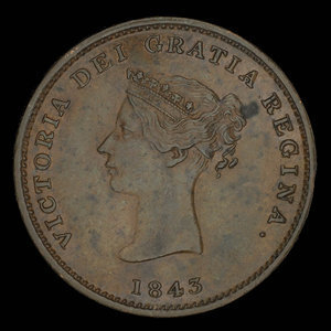 Canada, Province du Nouveau-Brunswick, 1/2 penny : 1843