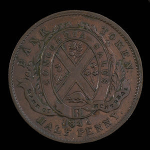 Canada, Banque de Montréal, 1/2 penny : 1844