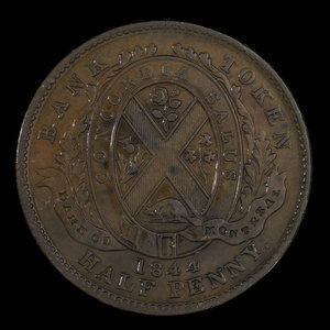 Canada, Banque de Montréal, 1/2 penny : 1844