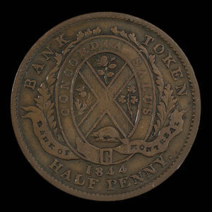 Canada, Banque de Montréal, 1/2 penny : 1844