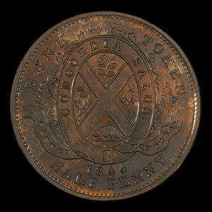 Canada, Banque de Montréal, 1/2 penny : 1844