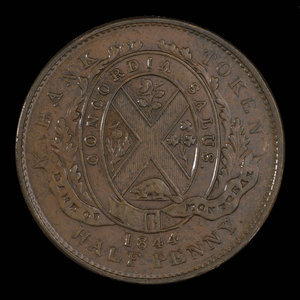 Canada, Banque de Montréal, 1/2 penny : 1844