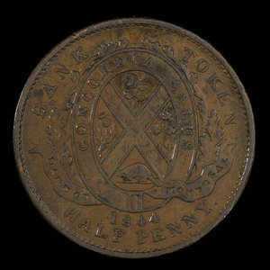 Canada, Banque de Montréal, 1/2 penny : 1844