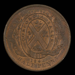 Canada, Banque de Montréal, 1/2 penny : 1844