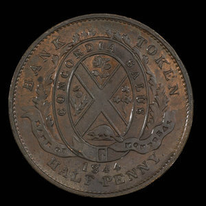 Canada, Banque de Montréal, 1/2 penny : 1844