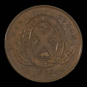 Canada, Banque de Montréal, 1/2 penny : 1844