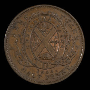 Canada, Banque de Montréal, 1/2 penny : 1844
