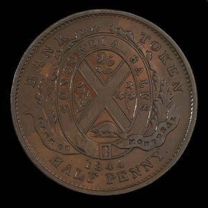 Canada, Banque de Montréal, 1/2 penny : 1844