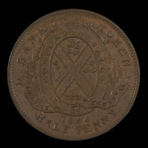 Canada, Banque de Montréal, 1/2 penny : 1844