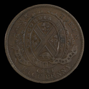 Canada, Banque de Montréal, 1/2 penny : 1844