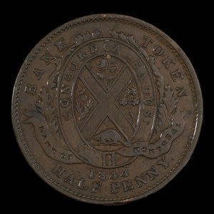 Canada, Banque de Montréal, 1/2 penny : 1844