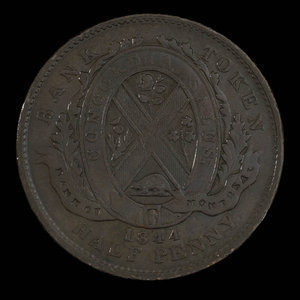 Canada, Banque de Montréal, 1/2 penny : 1844