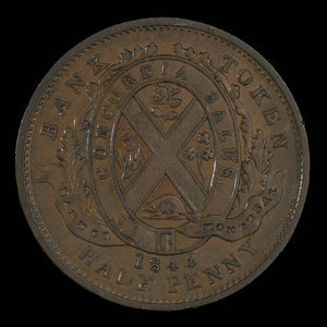 Canada, Banque de Montréal, 1/2 penny : 1844