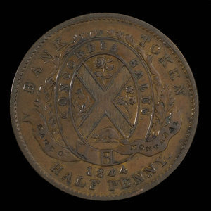 Canada, Banque de Montréal, 1/2 penny : 1844
