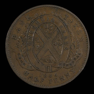 Canada, Banque de Montréal, 1/2 penny : 1844