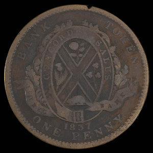 Canada, Banque de Québec, 1 penny : 1837