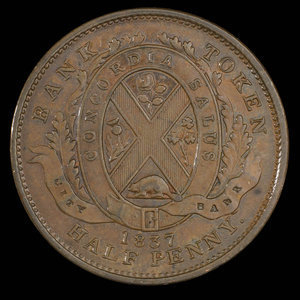 Canada, Banque de la Cité, 1/2 penny : 1837