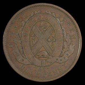 Canada, Banque de la Cité, 1/2 penny : 1837