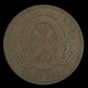 Canada, Banque de Montréal, 1/2 penny : 1837