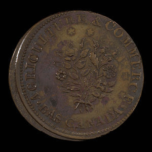 Canada, Société d'archéologie et de numismatique de Montréal, 1 sou : 1865