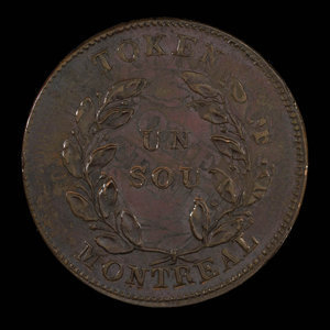 Canada, Société d'archéologie et de numismatique de Montréal, 1 sou : 1865