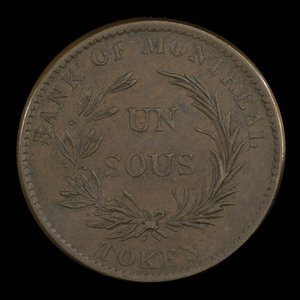 Canada, Banque de Montréal, 1 sou : 1838