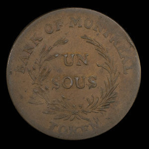 Canada, Banque de Montréal, 1 sou : 1838