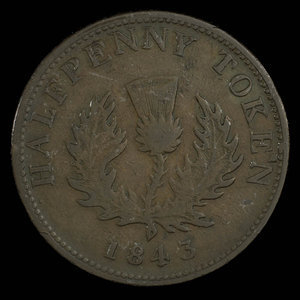 Canada, Province de la Nouvelle-Écosse, 1/2 penny : 1843