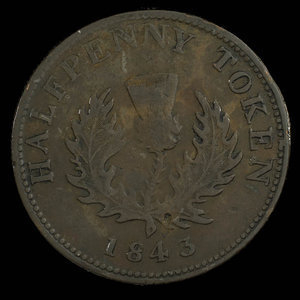 Canada, Province de la Nouvelle-Écosse, 1/2 penny : 1843