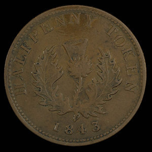 Canada, Province de la Nouvelle-Écosse, 1/2 penny : 1843