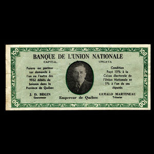 Canada, L'Union Nationale, 100 dollars : 1960