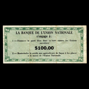 Canada, L'Union Nationale, 100 dollars : 1960