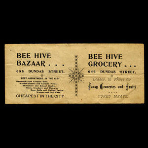 Canada, Bee Hive Bazaar & Grocery, aucune dénomination : 1887